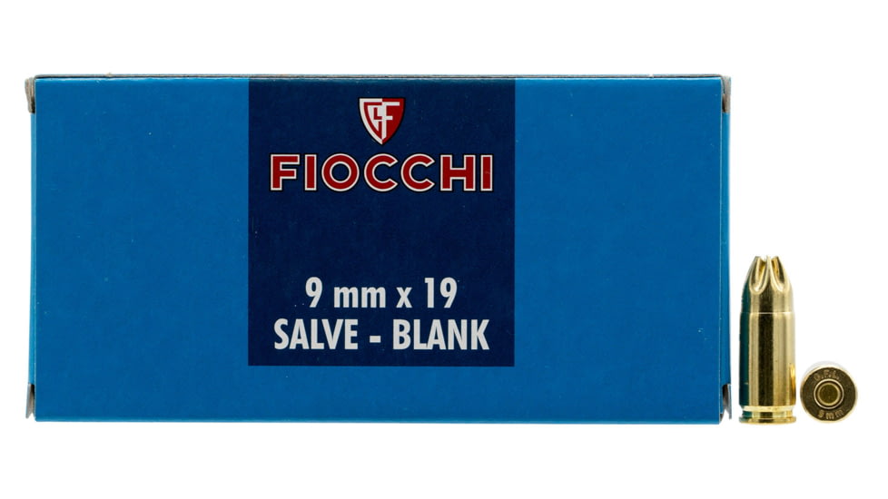 Fiocchi 9mm Luger 0 Grain Brass Blank Ammo, 50 Rounds, 9MMBLANK