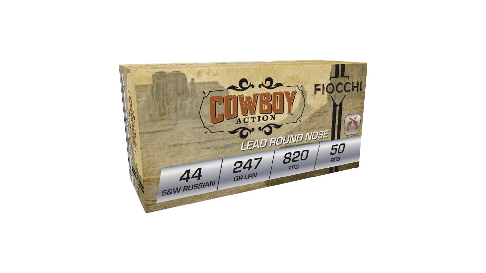 Fiocchi .44 Russian 210 Grain Lead Brass Centerfire Pistol Ammo, 50 Rounds, 44SWR