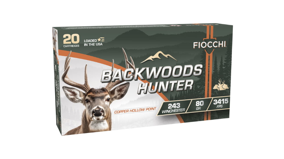 Fiocchi Backwoods Hunter 243 Winchester 80 Grain Coated Hollow Point Brass Rifle Ammo, 20 Rounds, 243BHC
