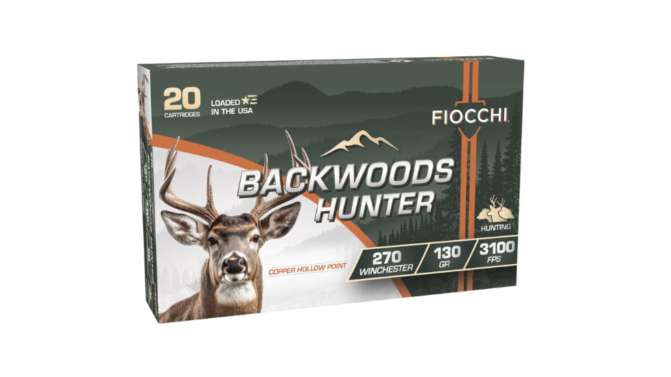 Fiocchi Backwoods Hunter 270 Winchester 130 Grain Coated Hollow Point Brass Cased Rifle Ammo, 20 Rounds, 270BHC
