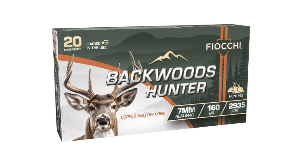 Fiocchi Backwoods Hunter 7mm Remington Magnum 160 Grain Coated Hollow Point Brass Cased Rifle Ammo, 20 Rounds, 7RMBHC
