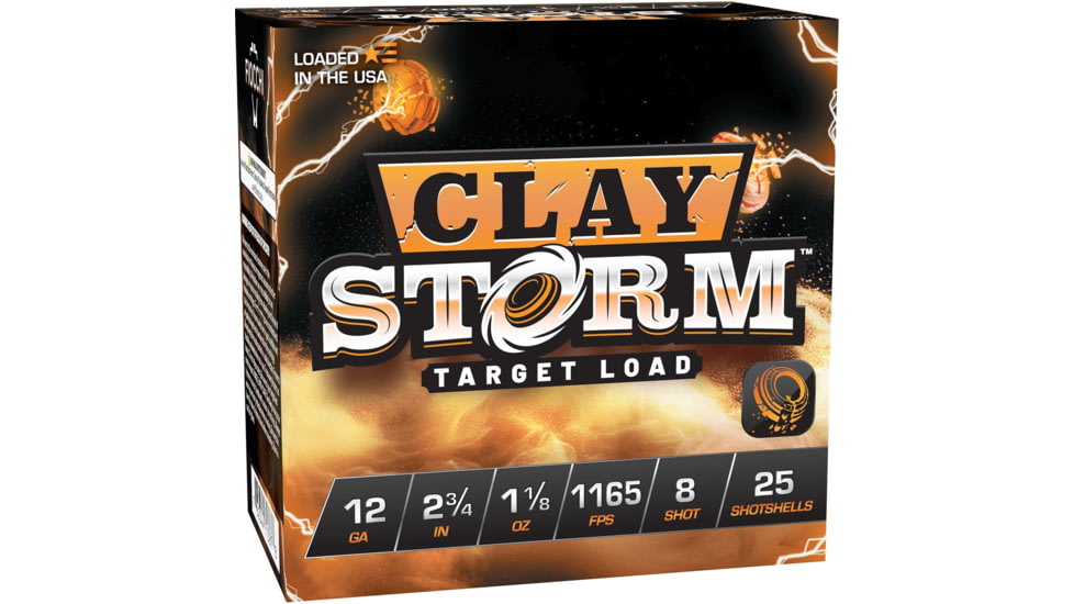 Fiocchi Clay Storm 1165 fps 12 Gauge 1 1/8 oz 2.75 in Shotgun Ammo, #8, 25 Rounds, 12CS18L8