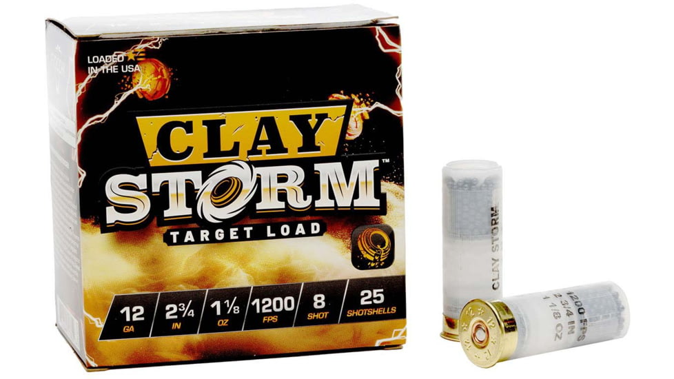 Fiocchi Clay Storm 1200 fps 12 Gauge 1 1/8 oz 2.75 in Shotgun Ammo, #8, 25 Rounds, 12CS18H8