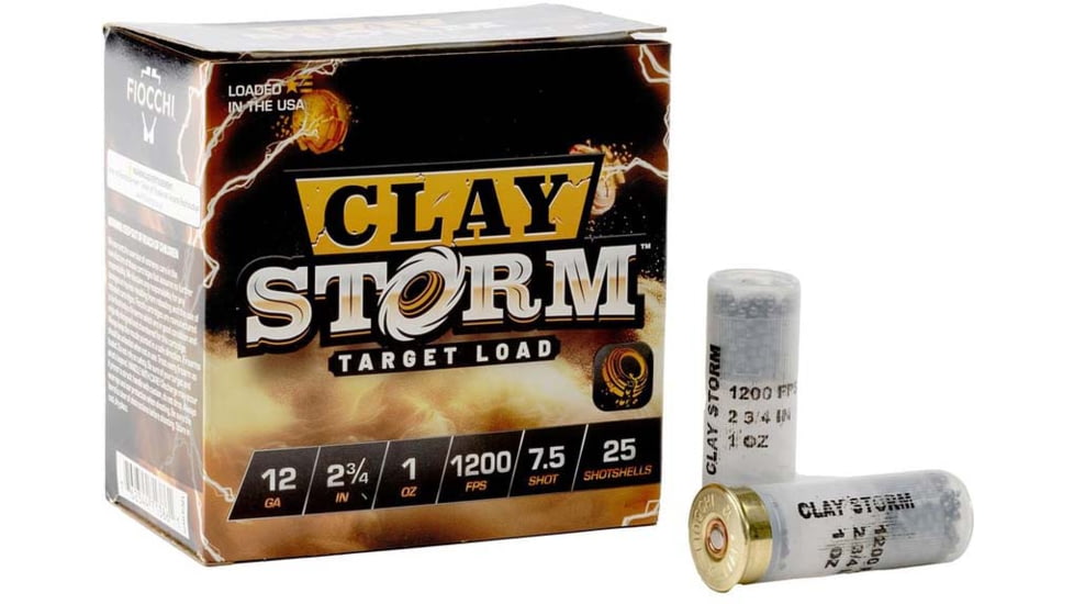 Fiocchi Clay Storm 1200 fps 12 Gauge 1 oz 2.75 in Shotgun Ammo, #7.5, 25 Rounds, 12CS1H75