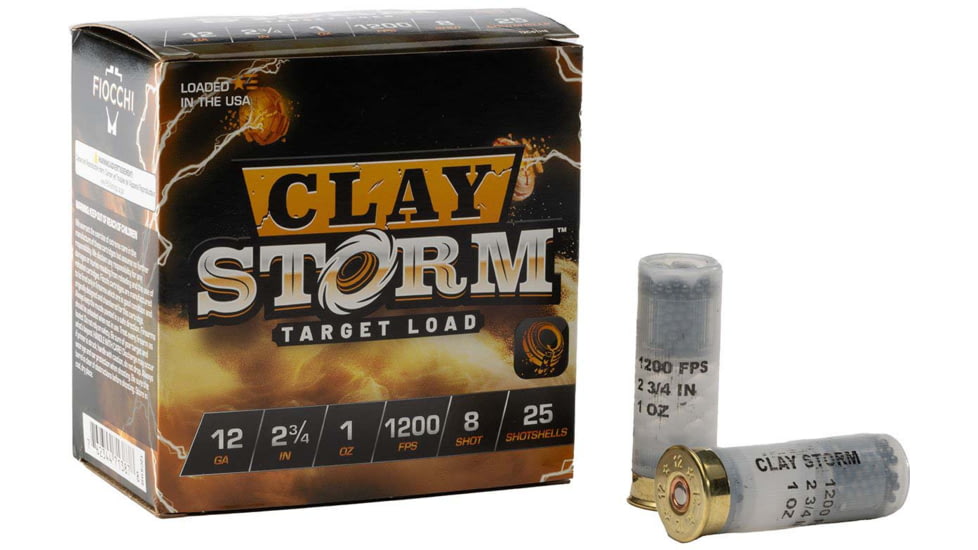 Fiocchi Clay Storm 1200 fps 12 Gauge 1 oz 2.75 in Shotgun Ammo, #8, 25 Rounds, 12CS1H8