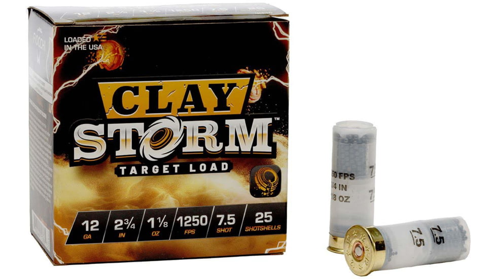 Fiocchi Clay Storm 1250 fps 12 Gauge 1 1/8 oz 2.75 in Shotgun Ammo, #7.5, 25 Rounds, 12CS18X7