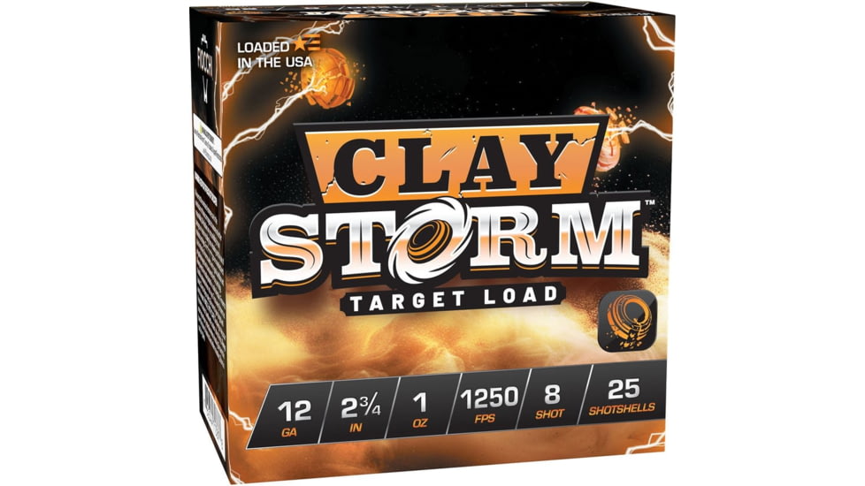 Fiocchi Clay Storm 1250 fps 12 Gauge 1 oz 2.75 in Shotgun Ammo, #8, 25 Rounds, 12CS1X8