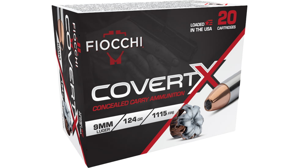 Fiocchi CovertX 9mm Luger 124 Grain Jaketed Hollow Point Brass Cased Pistol Ammunition, 20 Rounds, 9CCWB