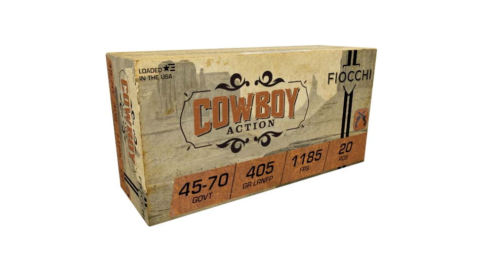 Fiocchi Cowboy Action 45-70 Gov 405 Grain Lead Round Nose Flat Point Rifle Brass Ammo, 20 Rounds, 4570A