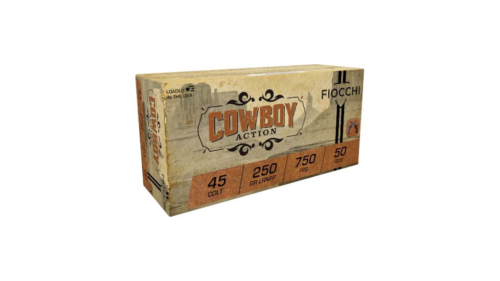 Fiocchi Cowboy Action .45 Colt 250 Grain Lead Round Nose Flat Point Brass Cased Centerfire Pistol Ammo, 50 Rounds, 45LCCA