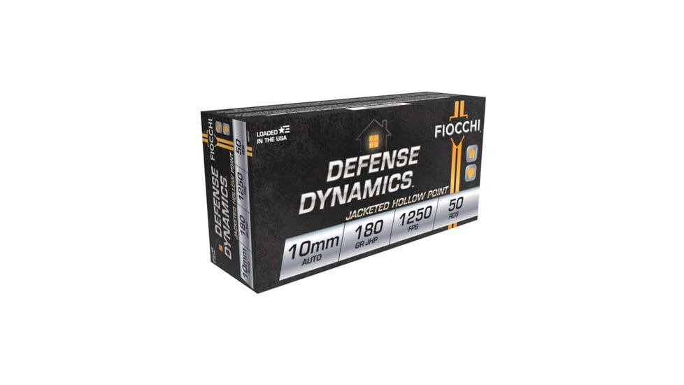 Fiocchi Defense Dynamics 10mm Auto 180 Grain JHP Brass Pistol Ammo, 50 Rounds, 10APHP