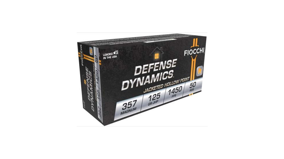 Fiocchi Defense Dynamics 357 Magnum 125 Grain SJHP Brass Centerfire Pistol Ammo, 50 Rounds, 357D