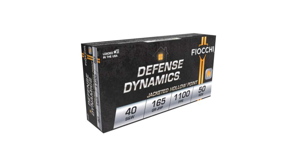 Fiocchi Defense Dynamics .40 S&amp;W 165 Grain JHP Brass Cased Pistol Ammo, 50 Rounds, 40SWC