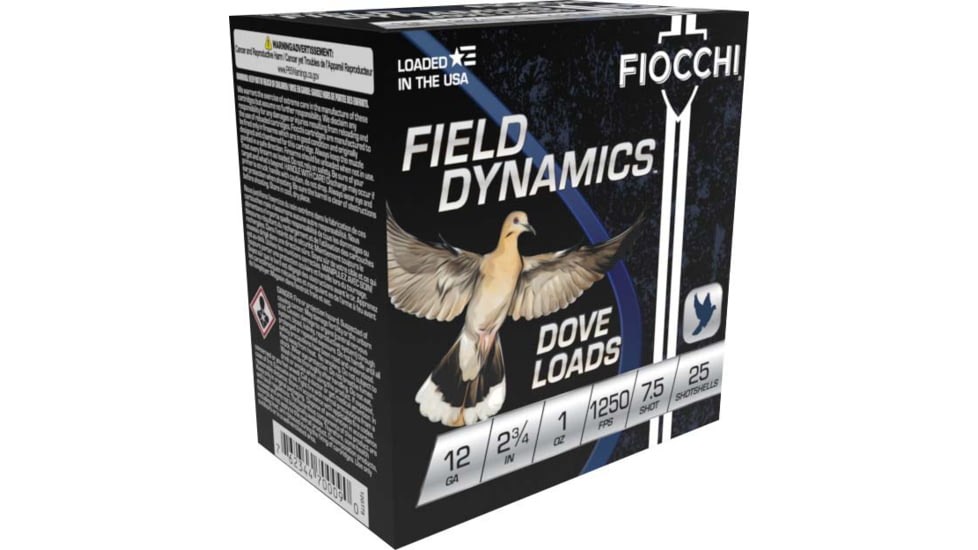 Fiocchi Dove/Quail 12 Gauge 1oz 2.75in 7 1/2 Size Shot Size Shotgun Ammo, 25 Rounds, 12GT75