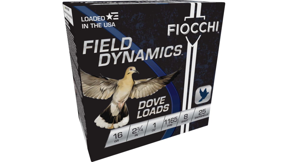 Fiocchi Dove/Quail 16 Gauge 1oz 2-3/4in 8 Size Shotgun Ammo, 25 Rounds, 16GT8