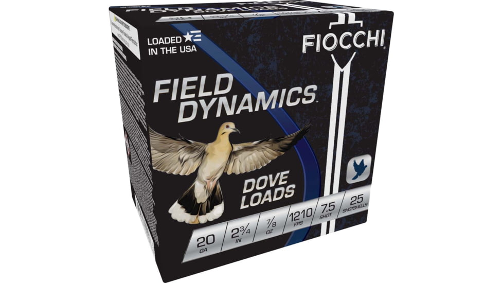 Fiocchi Dove/Quail 20 Gauge 7/8 oz 2.75in 7 1/2 Size Shotgun Ammo, 25 Rounds, 20GT75