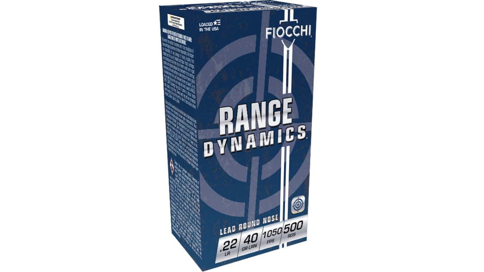 Fiocchi Range Dynamics .22LR 40 Grain Lead Round Nose Brass Brass Ammo, 50 Rounds, 22FLRN