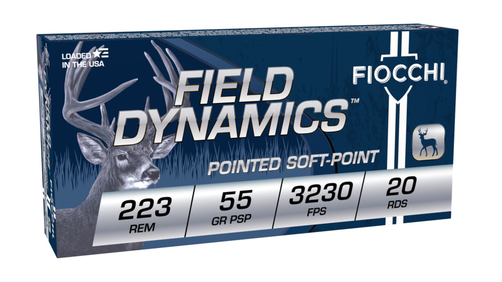 Fiocchi Field Dynamics .223 Rem 55 Grain V-Max Brass Rifle Ammo, 3230 Velocity, 20 Rounds, 223B20