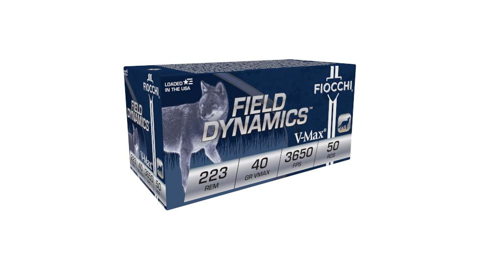 Fiocchi Field Dynamics .223 40 Grain VMAX Brass Rifle Ammo, 20 Rounds, 223HVB50
