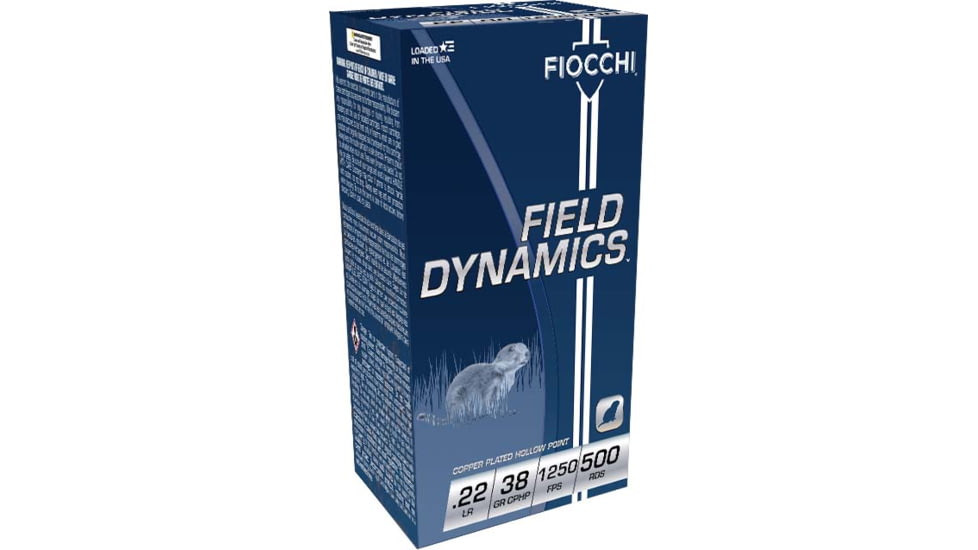 Fiocchi Field Dynamics .22LR 38 Grain Copper Plated Hollow Point Brass Brass Ammo, 50 Rounds, 22FHVCHP