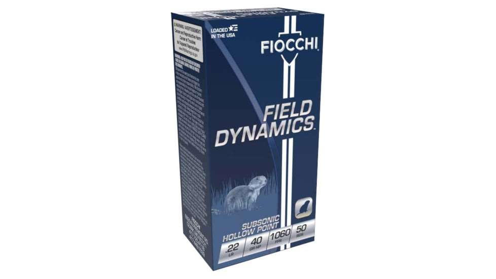 Fiocchi Field Dynamics .22LR 40 Graing Hollow Point Case Brass Brass Ammo, 50 Rounds, 22FHPSUB