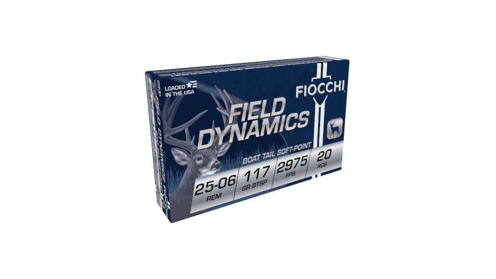 Fiocchi Field Dynamics .25-06 117 Grain PSP Brass Rifle Ammo, 20 Rounds, 2506B