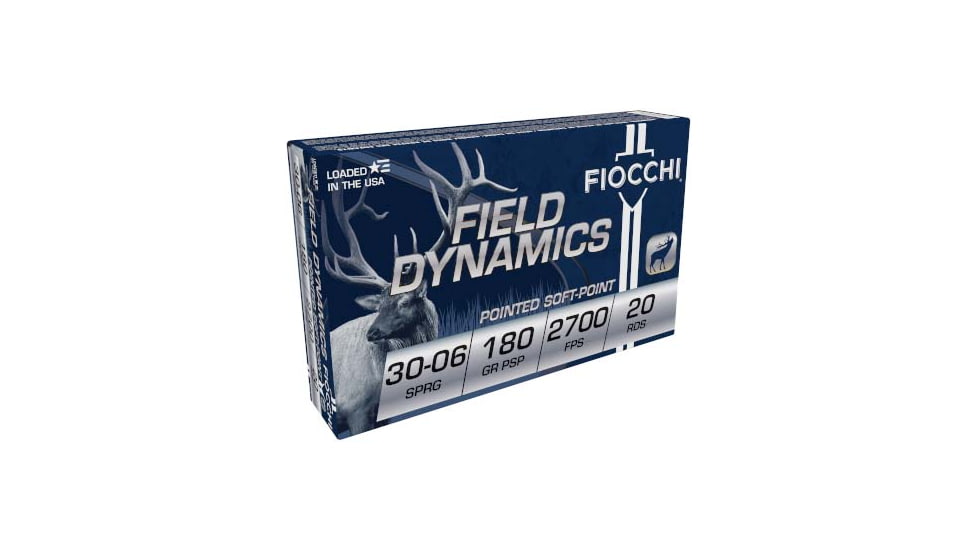 Fiocchi Field Dynamics Big Game 30-06 Springfield 180 Grain Pointed Soft Point Brass Cased Rifle Ammo, 20 Rounds, 3006D