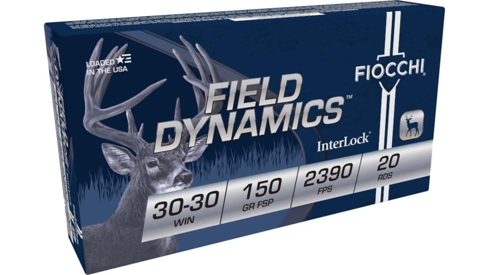 Fiocchi Field Dynamics .30-30 Winchester 150 Grain JSP Flat Nose Brass Rifle Ammo, 20 Rounds, FOA3030B
