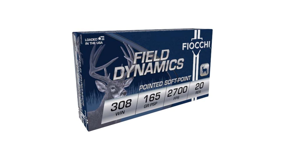 Fiocchi Field Dynamics .308 Winchester 165 Grain Interlock BTSP Brass Rifle Ammo, 20 Rounds, 308D