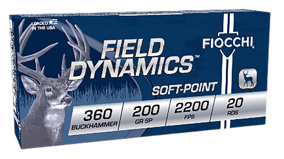 Fiocchi Field Dynamics .360 Buckhammer 200 Grain Soft Point Rifle Ammo, 20 Rounds, 360BHB