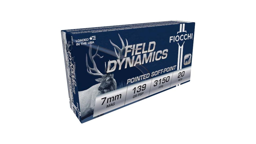 Fiocchi Field Dynamics 7mm Remington Magnum 139 Grain PSP Brass Cased Rifle Ammo, 20 Rounds, 7RMA