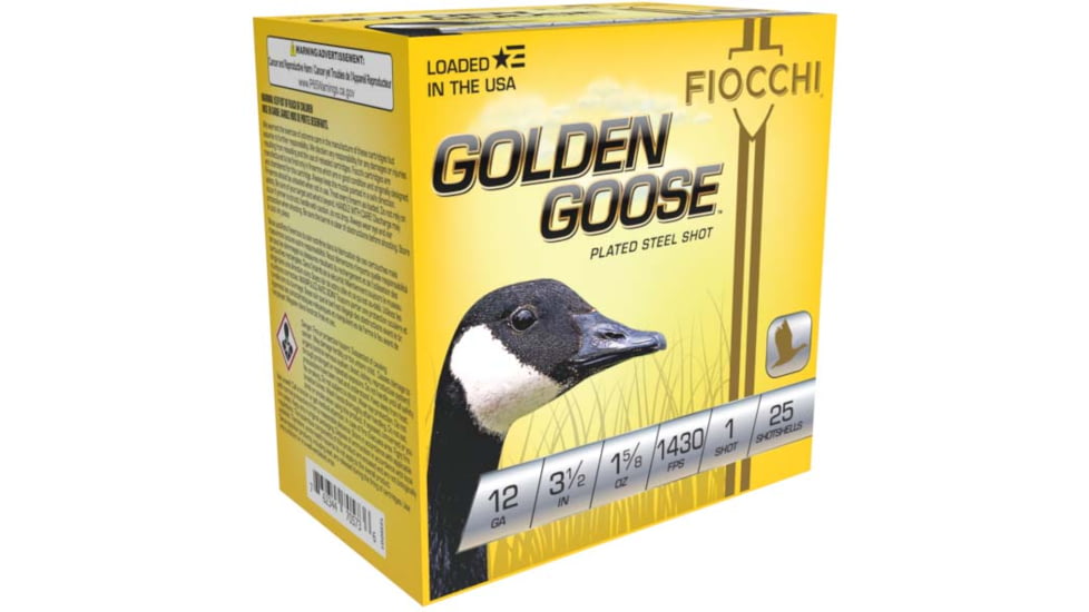 Fiocchi Golden Goose 12 Gauge 1 5/8oz 3.5in 1 Size Shotgun Ammo, 25 Rounds, 1235GG1
