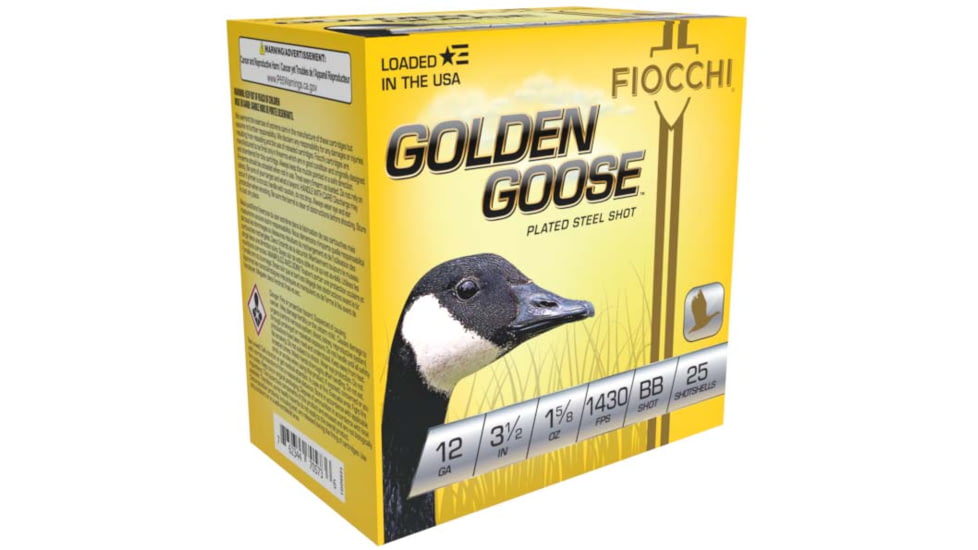 Fiocchi Golden Goose 12 Gauge 1 5/8oz 3.5in BB Size Shotgun Ammo, 25 Rounds, 1235GGBB