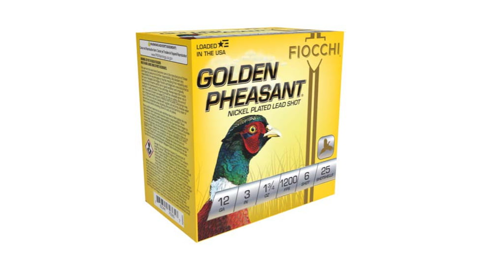 Fiocchi Golden Pheasant Nickel Plated 12 Gauge 1 3/4oz 3in Shotgun Ammo, 6 Shot, 25 Rounds, 123GP6
