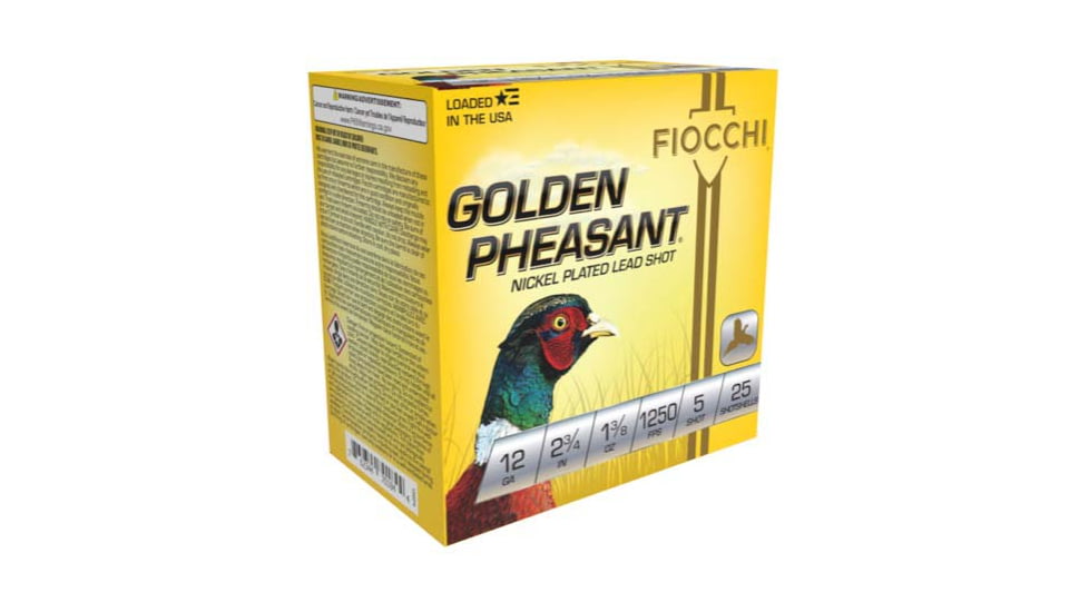 Fiocchi Golden Pheasant 12 Gauge 1 3/8 oz, 2.75in, 5 Size, 1250 Velocity Shotgun Ammo, 25 Rounds, 12GP5