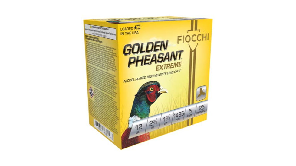 Fiocchi Golden Pheasant 12 Gauge 1 3/8 oz, 2.75in, 5 Size, 1485 Velocity Shotgun Ammo, 25 Rounds, 12GPX5