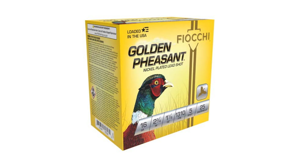 Fiocchi Golden Pheasant 16 Gauge 1 1/8oz 2.75in 5 Size Shotgun Ammo, 25 Rounds, 16GP5