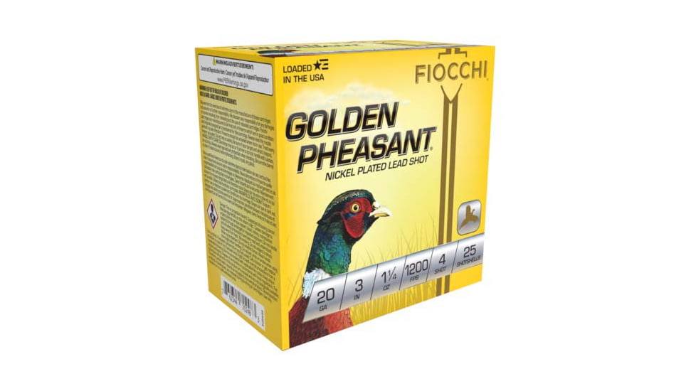 Fiocchi Golden Pheasant 20 Gauge 1 1/4oz 3in 4 Size Shotgun Ammo, 25 Rounds, 203GP4