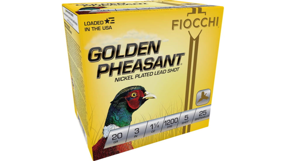 Fiocchi Golden Pheasant 20 Gauge 1 1/4oz 3in 5 Size Shotgun Ammo, 25 Rounds, 203GP5