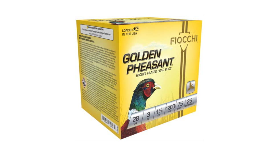 Fiocchi Golden Pheasant 28 Gauge 1 1/16oz 3in 7 1/2 Size Shotgun Ammo, 25 Rounds, 283GP75
