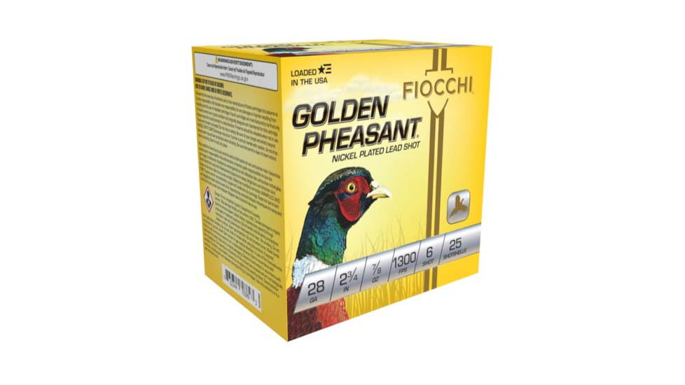 Fiocchi Golden Pheasant 28 Gauge 7/8oz 2.75in 6 Size Shotgun Ammo, 25 Rounds, 28GP6