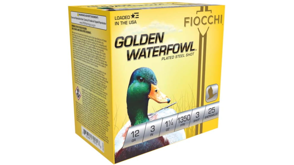Fiocchi Golden Waterfowl 12 Gauge 1 1/4oz 3in Shotgun Ammo, 3 Shot, 25 Rounds, 123SGW3