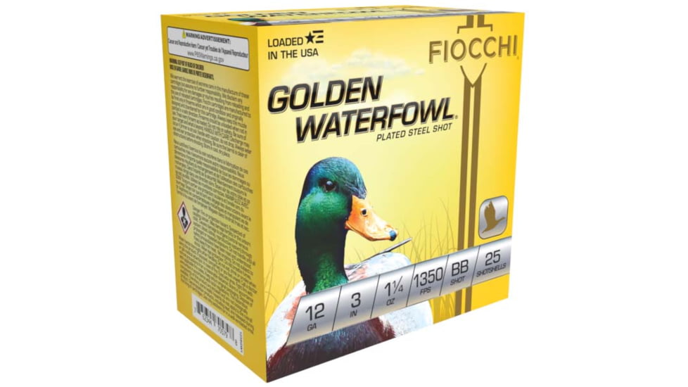 Fiocchi Golden Waterfowl 12 Gauge 1 1/4oz 3in Shotgun Ammo, BB Shot, 25 Rounds, 123SGWBB