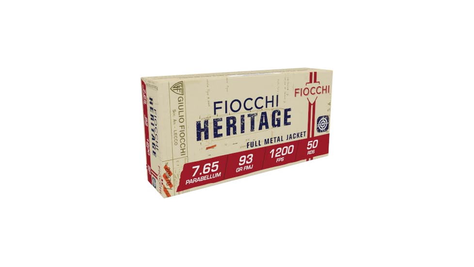 Fiocchi Heritage 30 Luger 93 Grain FMJ Brass Pistol Ammo, 50 Rounds, 765A