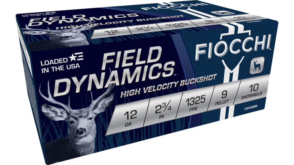 Fiocchi Hi Velocity 12 Gauge 00 Buck 9 Pellets 2.75in Shotgun Buckshot Ammo, 10 Rounds, 12HV9P