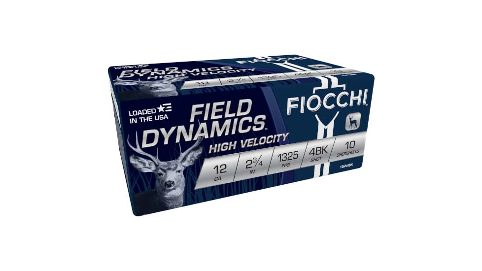 Fiocchi Hi Velocity 12 Gauge 27 Pellet 2-3/4in Buckshot Shotgun Ammo, #4BK, 10 Rounds, 12HV4BK