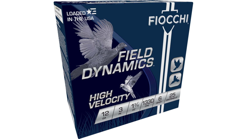 Fiocchi Hi Velocity Lead 12 Guage 1 3/4oz 3in Shotgun Ammo, #6, 25 Rounds, 123HV6