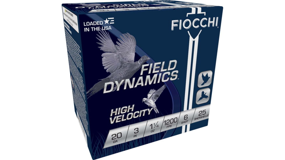 Fiocchi Hi Velocity Lead 20 Guage 1 1/4oz 3in 6 Shot Shotgun Ammo, 25 Rounds, 203HV6