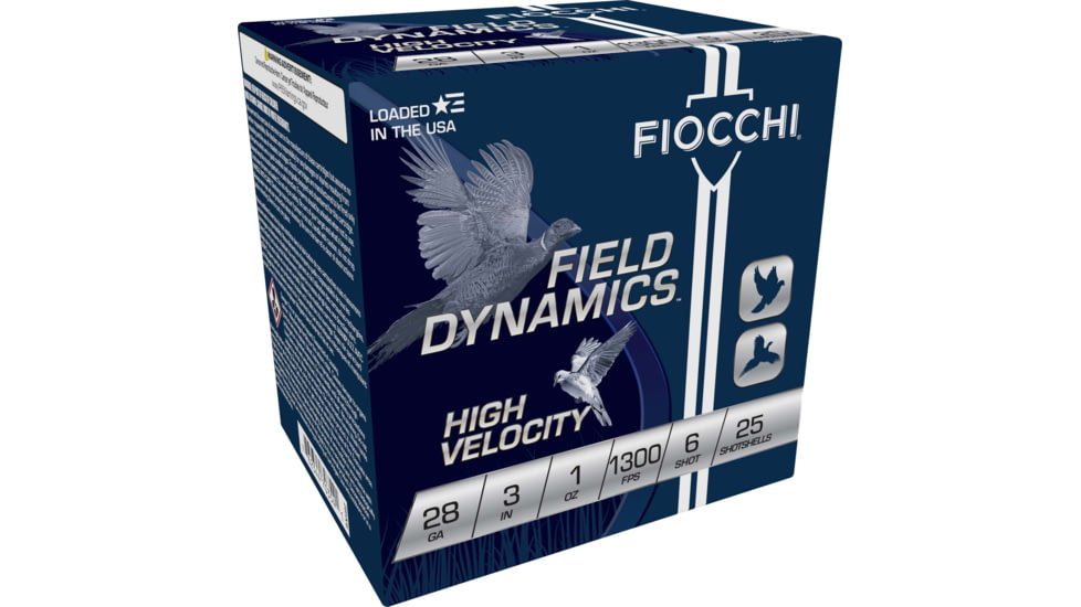 Fiocchi Hi Velocity Lead 28 Gauge 1oz 3in 6 Shot Shotgun Ammo, 25 Rounds, 283HV6