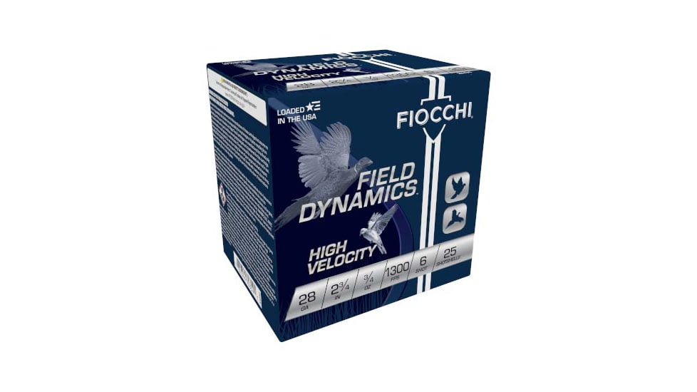 Fiocchi Hi Velocity Lead 28 Gauge 3/4 oz 2.75in 6 Shot Shotgun Ammo, 25 Rounds, 28HV6
